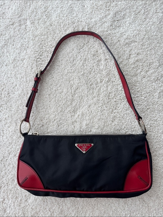 Prada Handbags - Prada Black and Red Leather-Trim Shoulder Bag